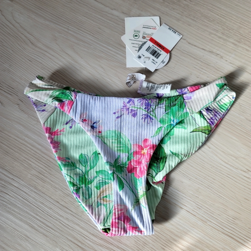 NEW BECCA Reversible Floral Ribbed Hipster size XSmall Resortwear